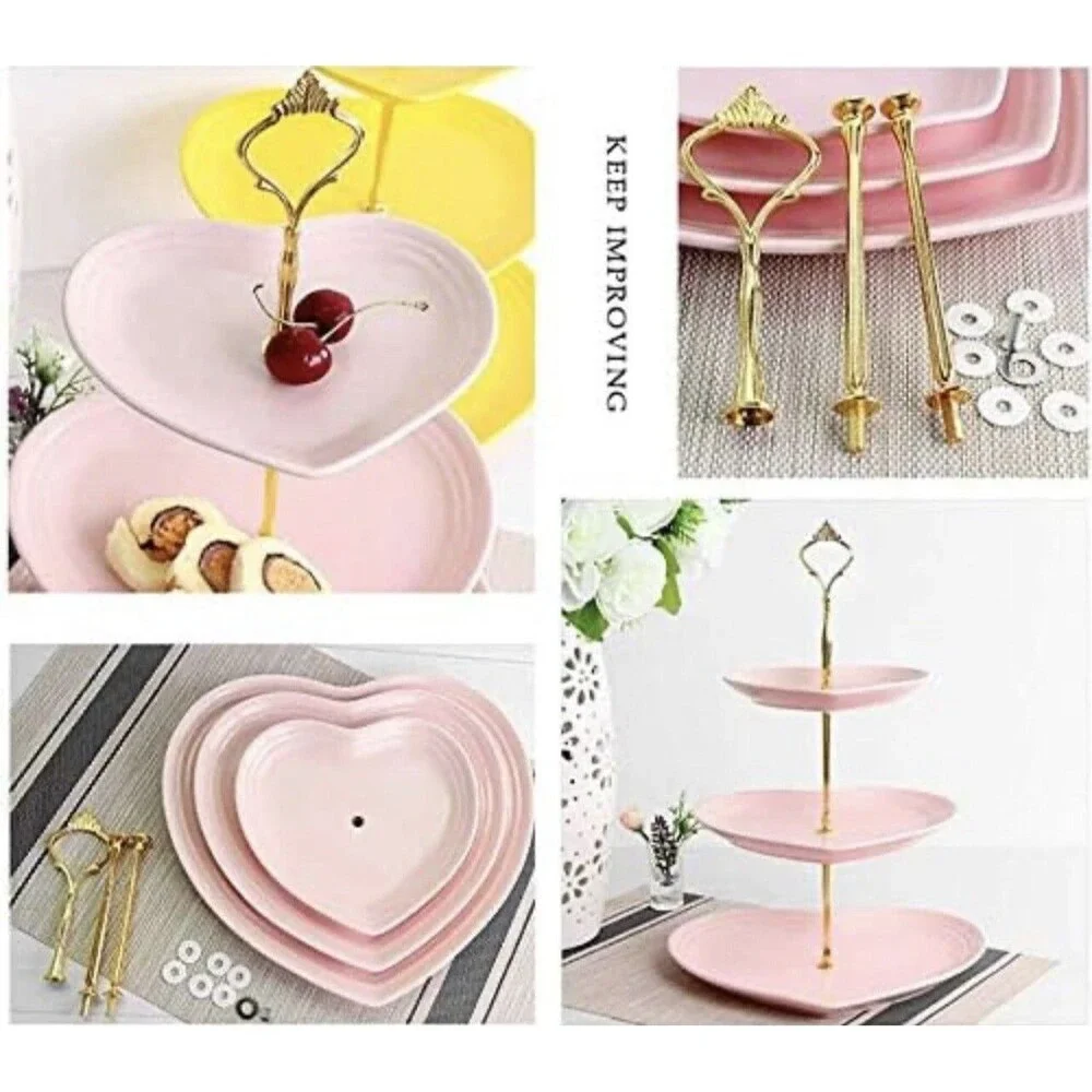 3 Tier Ceramic Heart Stand Wedding, Dessert Cupcake Stand for Tea Party Pink